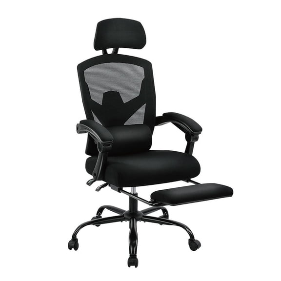 Kadyn Task Chair with Lumbar Support Pillow and Padded Armrests, Office Chair Desk Chair with Retractable Footrest for Home Office, Living Room, Study Room, Black
