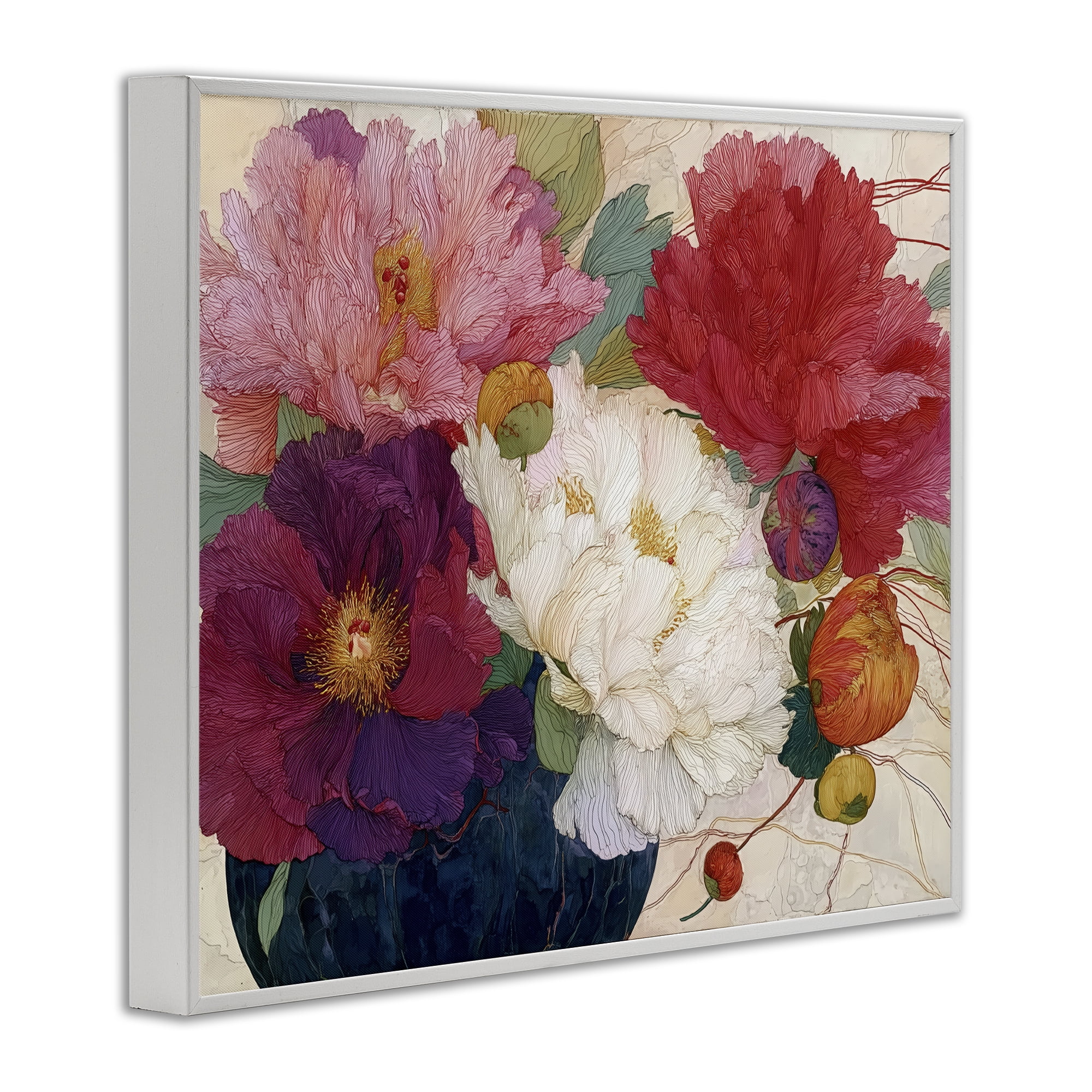 Haiku Ornate Flower Petals White Framed Giclee Art, design by Annabelle Hall