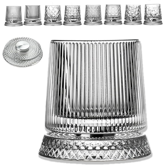 360 Degree Rotating Whiskey Glass, Spinning Whiskey Glasses, Spinning Cocktail Glass with Stable Decoupled Base, Old Fashioned Crystal Cut Drinking Glassware for Husband Father (Style F)（XX）