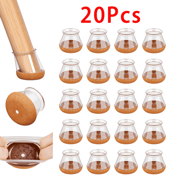 Chair Leg Floor Protectors, 20 PCS Clear Silicone Chair Leg Covers Caps for Hardwood Floors with Wrapped Felt,Fits 30-40mm