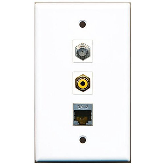 RiteAV - 1 Port RCA Yellow and 1 Port Coax Cable TV- F-Type and 1 Port Shielded Cat6 Ethernet Wall Plate