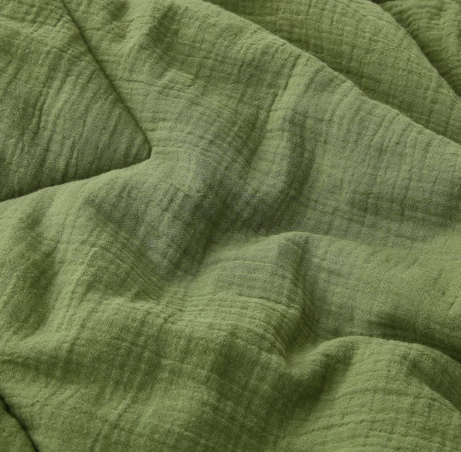 Chezmoi Collection Skye 3-Piece 100% Cotton Muslin Thin Comforter Set Queen, Olive Green Reversible Soft Washed Cotton Gauze Breathable Lightweight Summer Blanket