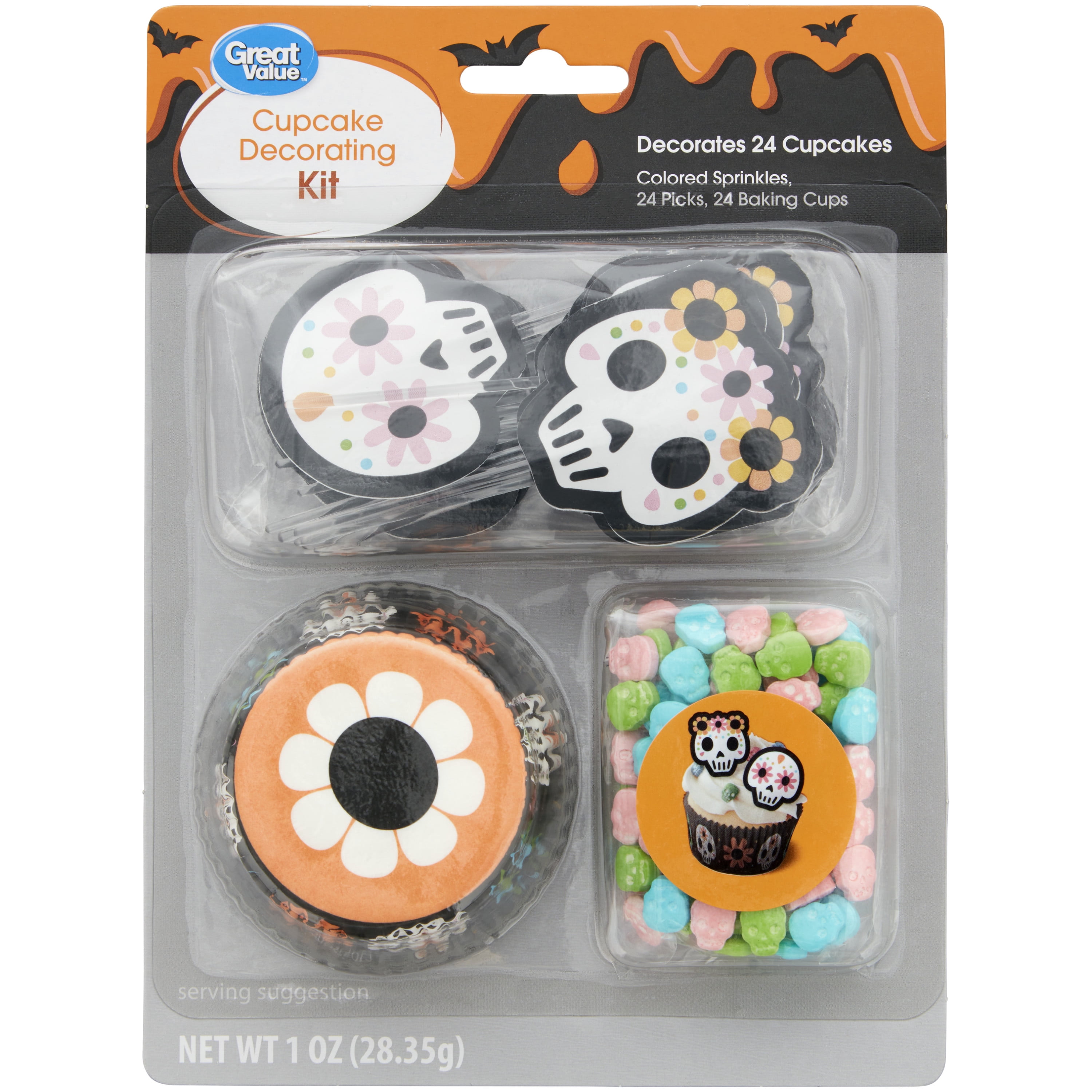 Great Value Day of the Dead Sugar Skulls Cupcake Decorating Kit, Decorates 24