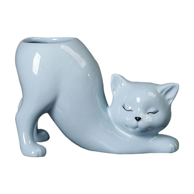 Vase en Céramique pour Chat avec Design de Queue Adorable pour Intérieur et Succulentes