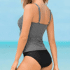 thumbnail image 5 of SOMER Women's Tankini Swimsuit 2 Piece Set Bathing Suits Tummy Control High Waisted Ruched Bikini Swimwear Black Stripe 2XL, 5 of 15