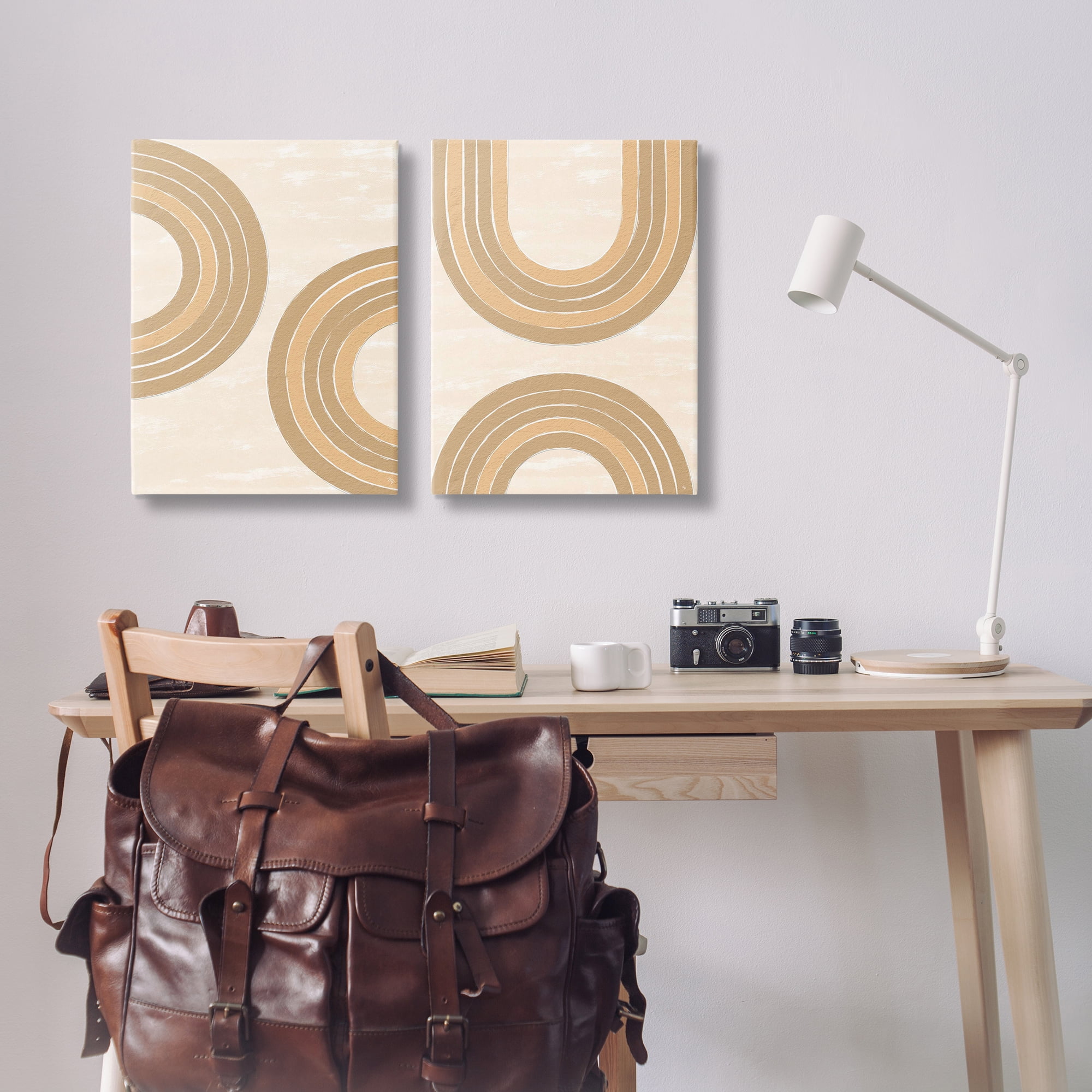 Stupell Industries Neutral Beige Rainbows Abstract Painting Wrapped Canvas Art Print Wall Art, 16 x 24, Set of 2