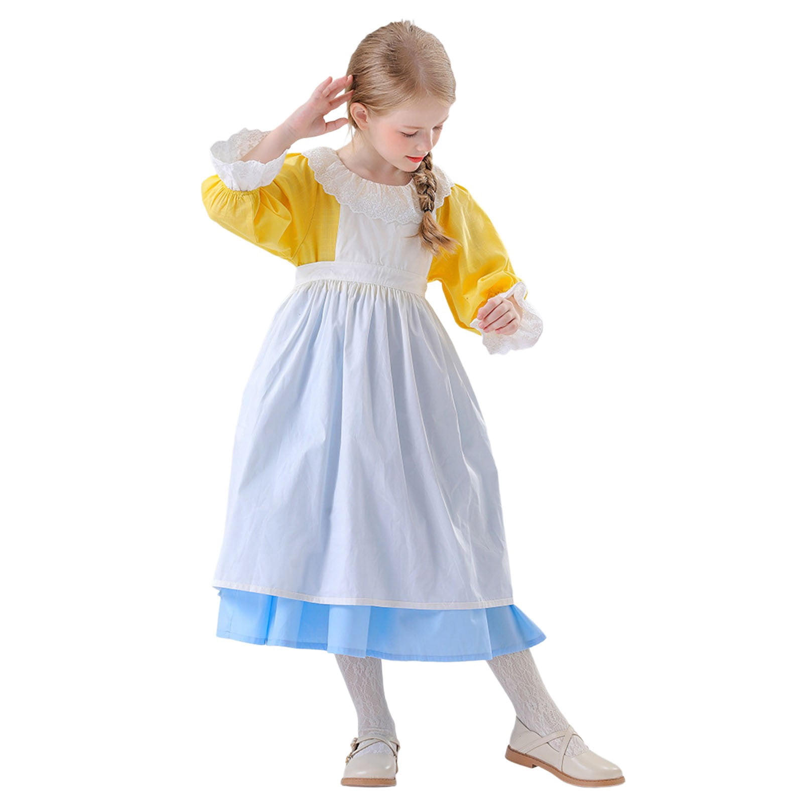 Wdgfv Girls Dresses 2 Piece Set Apron Outfit Casual Party Country Style Festival Theme Soft Comfortable Loose Fit for Kids Spring Summer Fall Winter White 6-7 Years