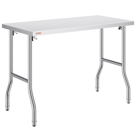 VEVOR Folding Commercial Prep Table, 48 x 24 Inch Commercial Worktable Workstation, Heavy-duty Stainless Steel Folding Table with 300 lbs Load, Kitchen Work Table, for Home Kitchen Restaurant Garage