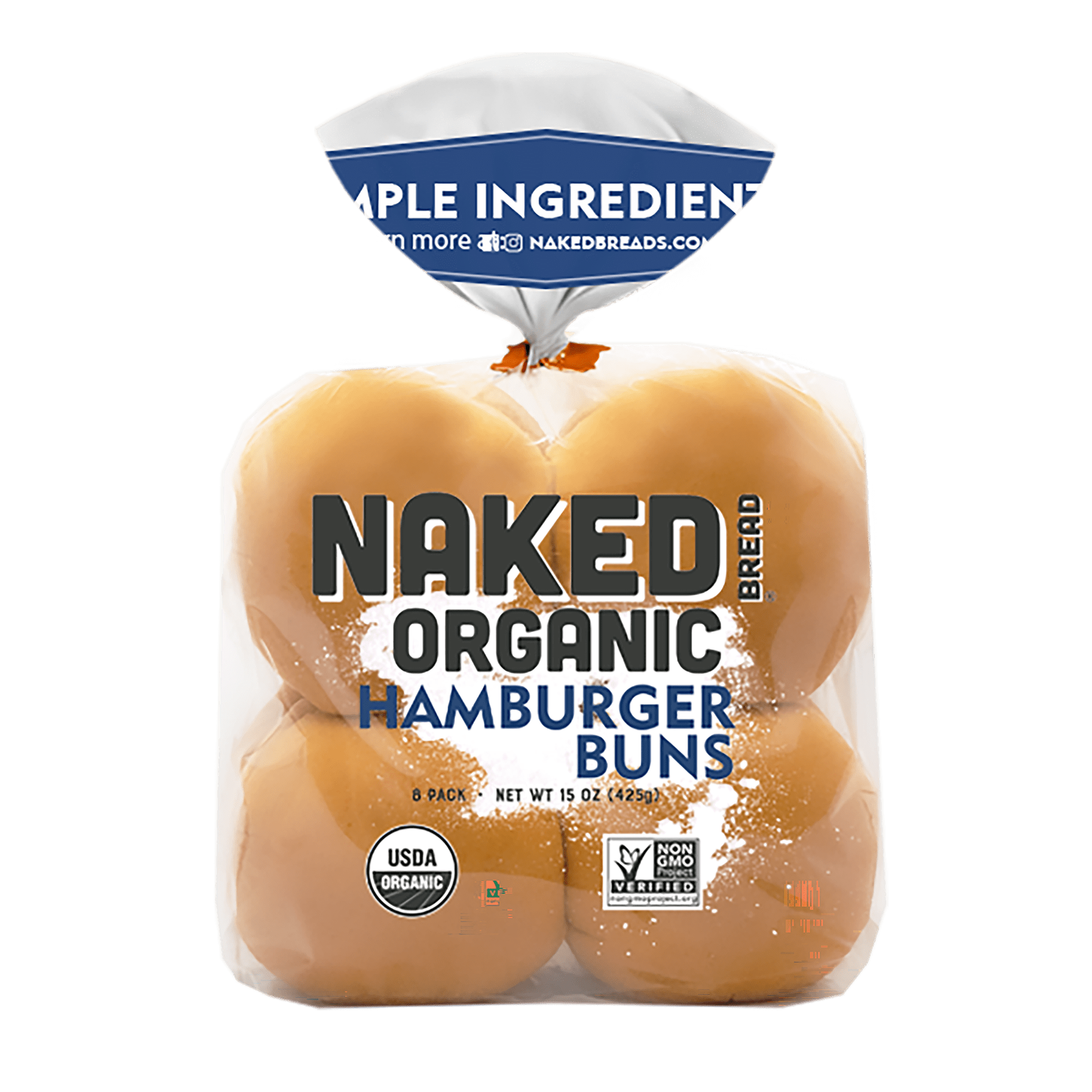 Naked Bread Organic Hamburger Buns, 15 oz, 8 Count