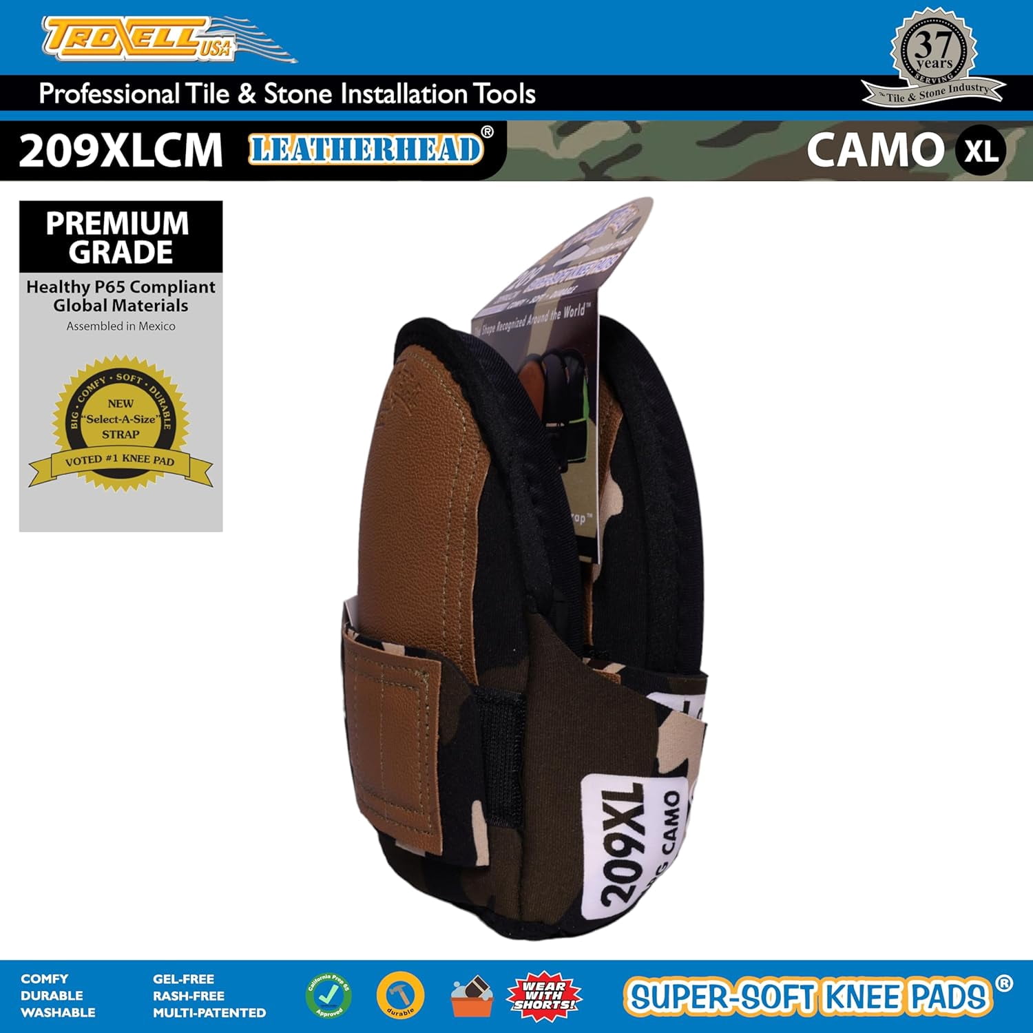 TROXELL USA - SuperSoft LeatherHead Knee Pads (Large Size-Camo)