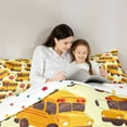 thumbnail image 4 of Feelyou Yellow School Bus Bedding Comforter Set 7pcs for Kids, Cartoon Car Truck King Bedding Sets, Kawaii Vehicle Reversible Bed Sheets, Lightweight Room Decor, 4 of 7