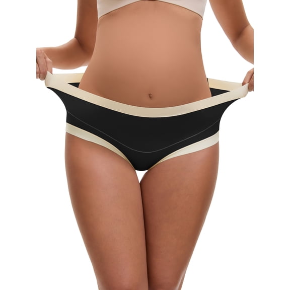 INSPIRE CHIC Women's Maternity Full Coverage Briefs Plus Size High Waisted Elasticity Invisible Panties S Black
