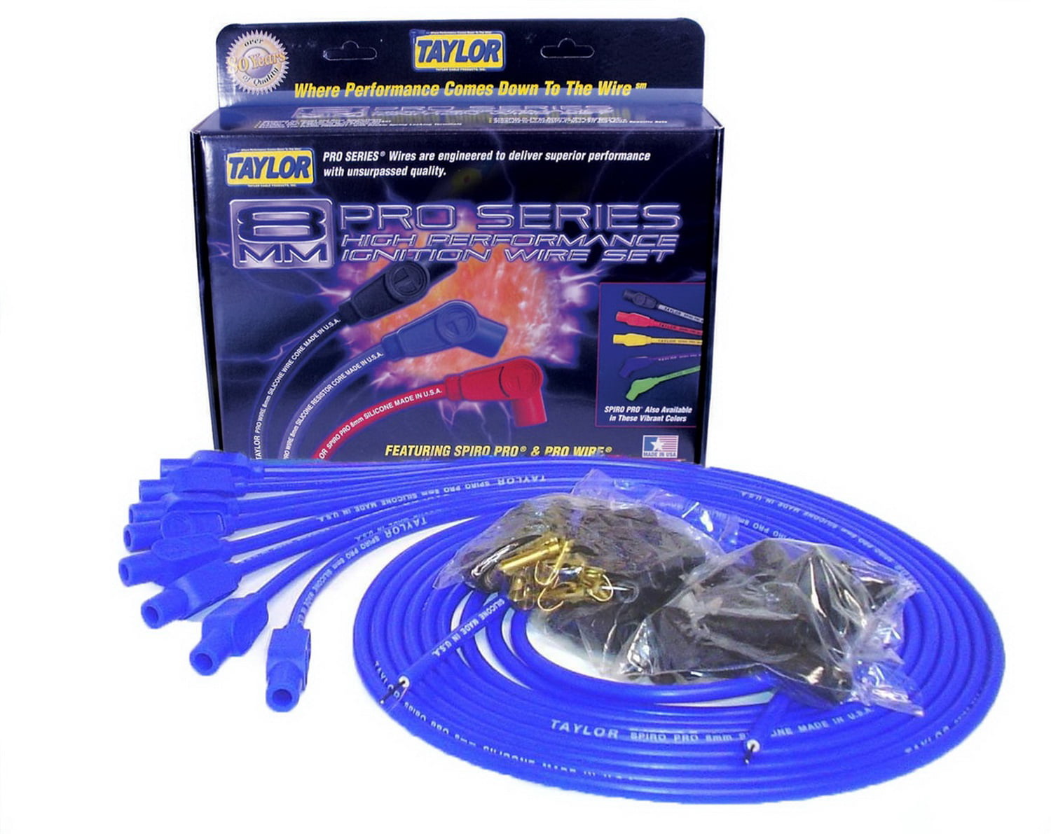 Univ 8mm Spiro-Pro White 180 deg Taylor Cable 73955 Plug Wire Set