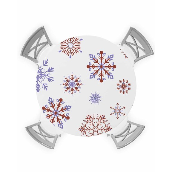 nqOlkjepod Red Purple Snowflake Christmas Round Tablecloth, Fitted Table Cover with Elastic for 36"-44" Round Tables, Xmas Snowflake Table Cloth Outdoor Indoor Dinning Party Waterproof Tablecloths