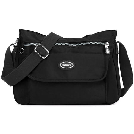 BadPiggies Women's Waterproof Nylon Crossbody Bag Multi-Pocket Shoulder Bag Travel Purse and Handbag (Black)