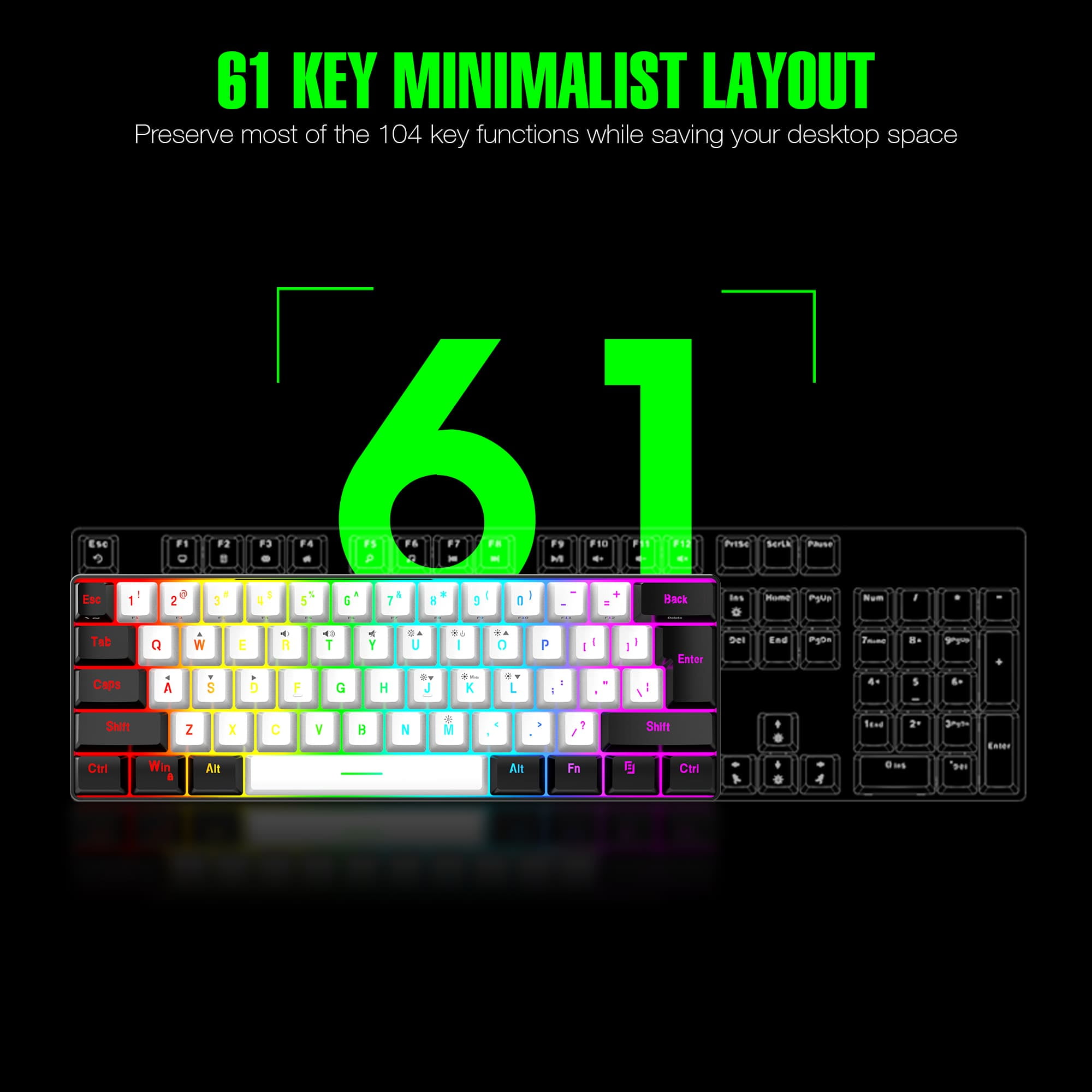 7KEYS Wired RGB Gaming Keyboard and Mouse Combo,  61 Keys true RGB 14 Mode of Backlight, 3200 DPI Gaming Mouse, Mini Keyboard with Membrane Switch Comfort Use for PC Computer Laptop