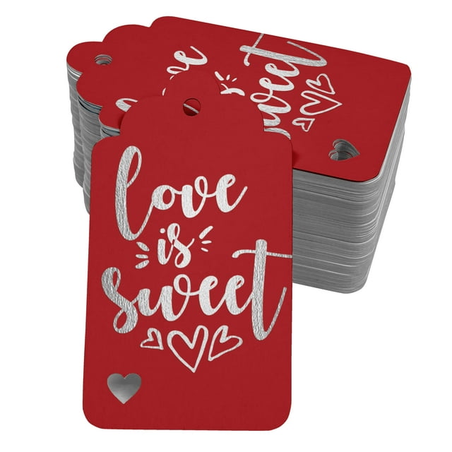 Inkdotpot 50 Pack Love Is Sweet Wedding Favor Paper Tags Craft Real Silver Foil Hang Tag
