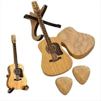 Wooden Guitar Shaped Guitar Picks Holder with Stand, Wooden Acoustic Guitar Pick Box,2 * guitar Paddle box 2 * picks 2 * support