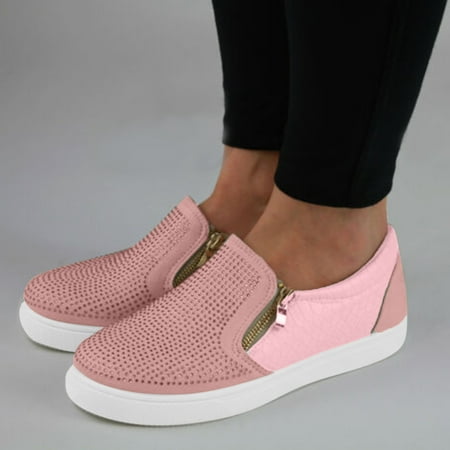 

HIBRO Women s fashion casual rhinestone shoes sports single shoes flat shoes