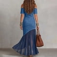 thumbnail image 5 of Ayolanni Elegant Spring Dresses for Women Crew Neck Short Sleeve Solid Maxi Cocktail Dress Party Wedding Guest Tulle French Bodycon Sundress with Flared Hem Blue XL, 5 of 8