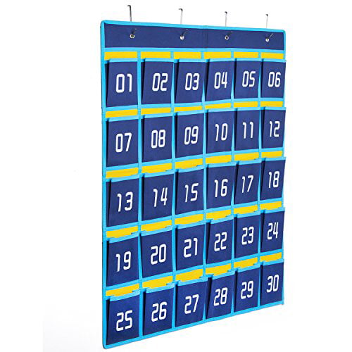 Lecent@ 6 Pockets Classroom Pocket Chart for Cell Phones Business Cards Wall Door Closet Mobile Hanging Storage Bag Organizer clear pocket green