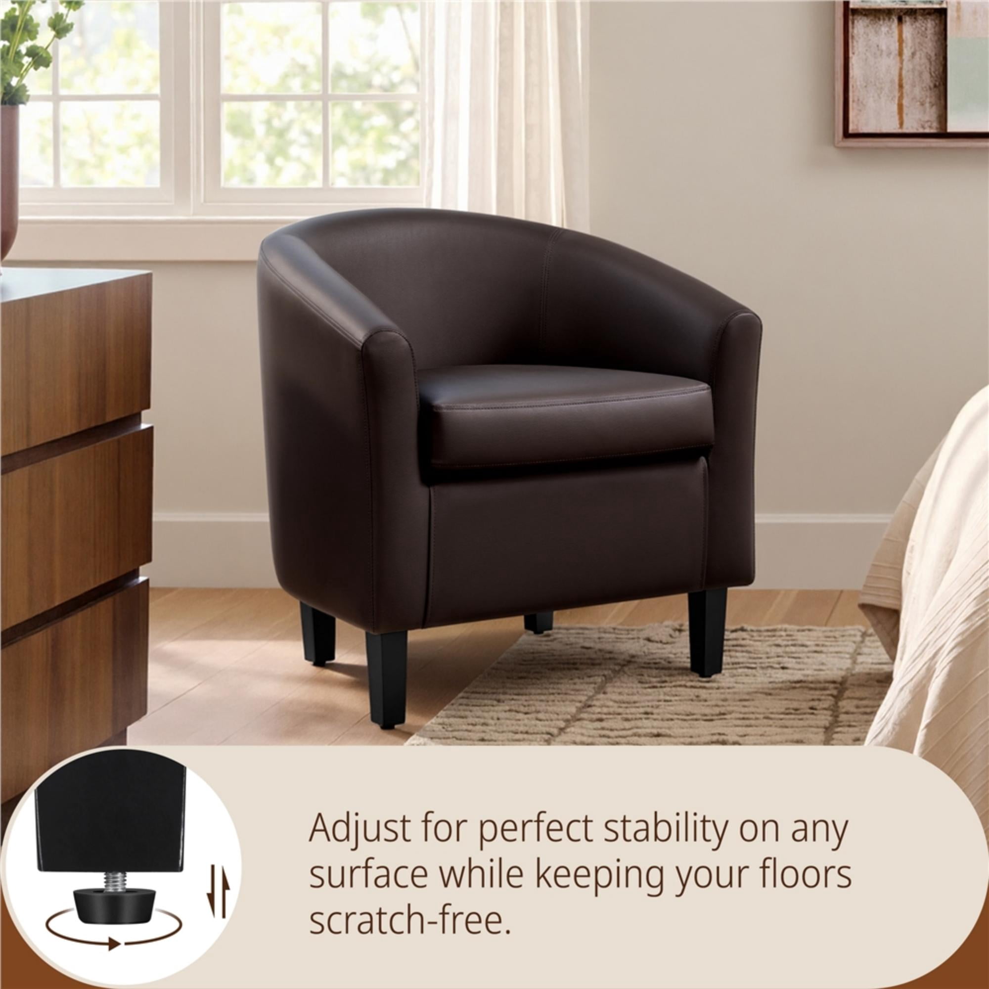 Renwick Faux Leather Barrel Accent Chair for Livingroom, Espresso