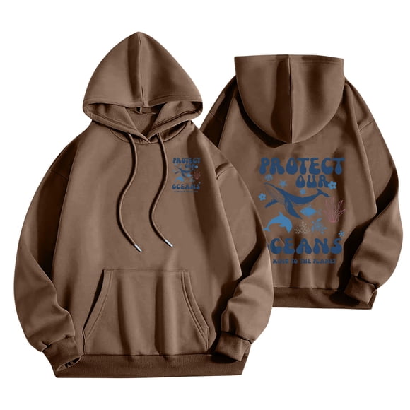 Rbaofujie Oversized Hoodie Women Letter Print Long Sleeve Fall And Winter Loose Fashion Pullover Hoodies Tops Coffee Halloween Sweaters for Women