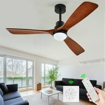 Dextrus 52in Industrial Wood Ceiling Fan with Lights and Wall Switch Remote, Quiet Reversible 6 Speeds Motor, 3 Blades - Walnut & Black