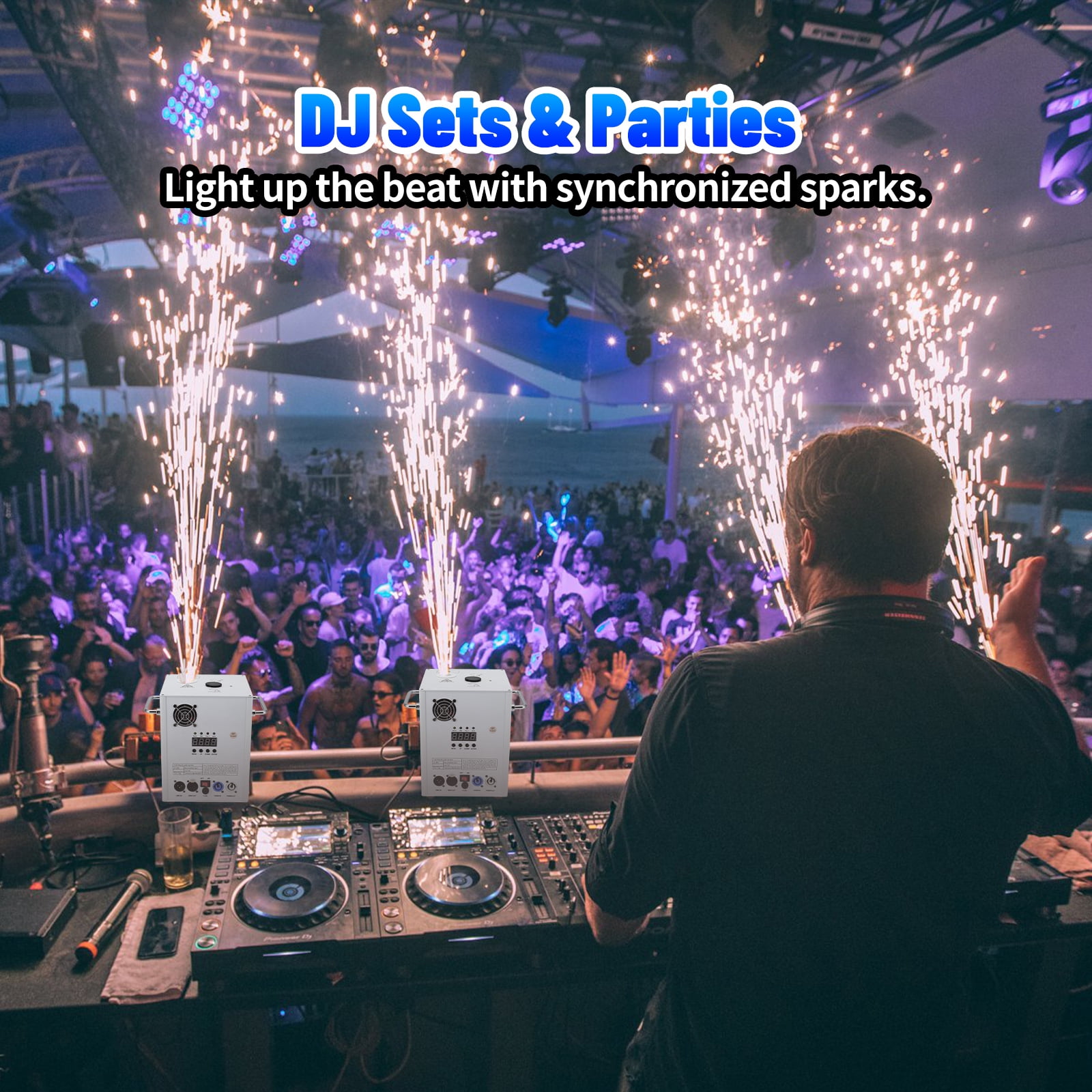 2 PCS 500W Cold Spark Machine DMX512 Firework Machine 6-19ft Adjustable for Wedding Stage Party DJ Disco,Black