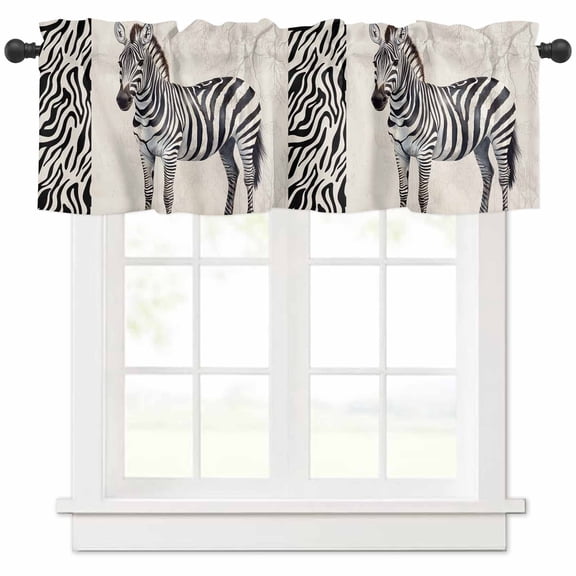 nqOlkjepod Vintage Zebra Farmhouse Short Window Curtain Valances, Modern Art Animal Watercolor Rod Pocket Kitchen Valances for Living Room Bedroom Bathroom Cafe, 1 Panel - 42" x 12"