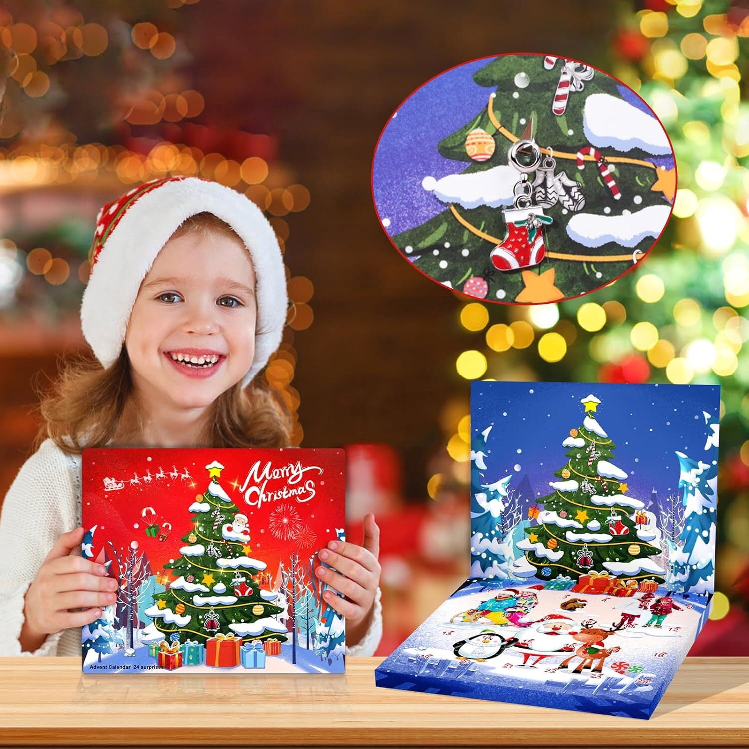 24 Days Christmas Advent Calendar Jewelry Making Kit, DIY Craft Set with Charms, Beads, Bracelet for Kids, Teens, Women