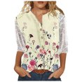 thumbnail image 1 of Mujeres Casual Cuello en V Botón Hallow Out 3/4 Manga Camisas Túnica Floral Impreso Pullover Tops Fridja fjkfkj3943, 1 of 9
