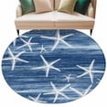 thumbnail image 2 of Round Area Rugs Collection 5 Ft, Navy Blue Coastal Non-Slip Residential Carpet, Summer Ocean Waves Ombre Sea Starfish Indoor Crawling Mats Runner Rugs for Living Room/Dining Room/Bedroom, 2 of 9