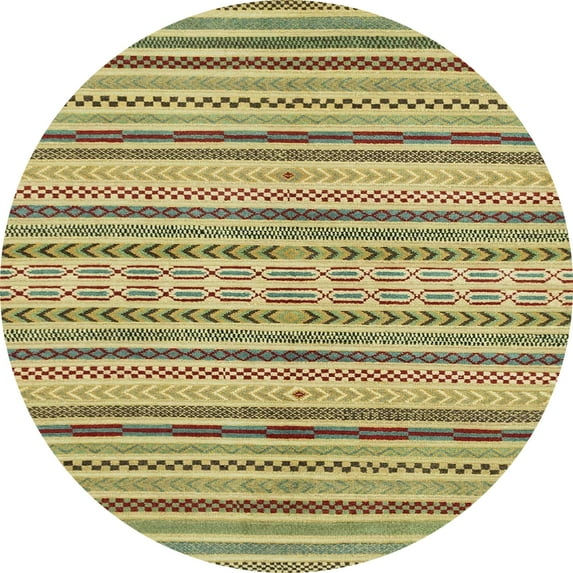 Ahgly Company Machine Washable Indoor Round Abstract Metallic Gold Area Rugs, 6' Round