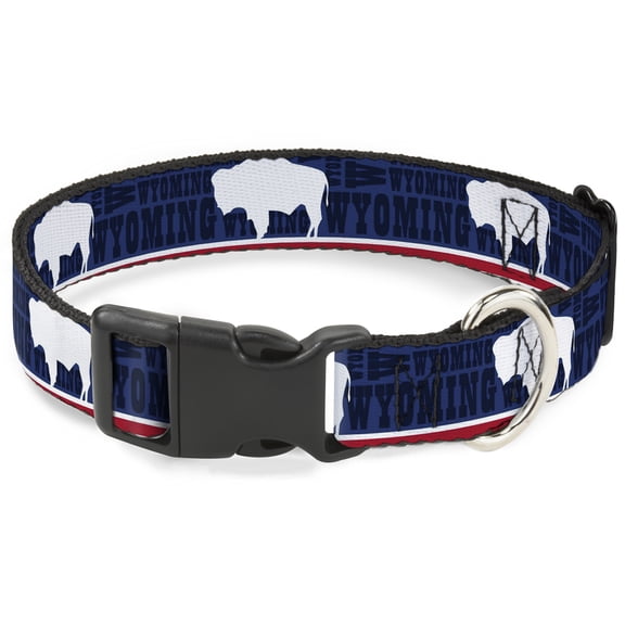Buckle-Down Pet Collar, Dog Collar Plastic Buckle, Wyoming Flags Wyoming Typography, 9.5 to 13 Inches 1.0 Inch Wide