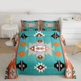 thumbnail image 2 of Homewish Western Boho Aztec Queen Comforter Set for Men, Rustic Mandala Hippie Bedding Sets, Cyan Orange Abstract Reversible Bedding Comforter Set, Lightweight Room Decor, 3-Piece, 2 of 8