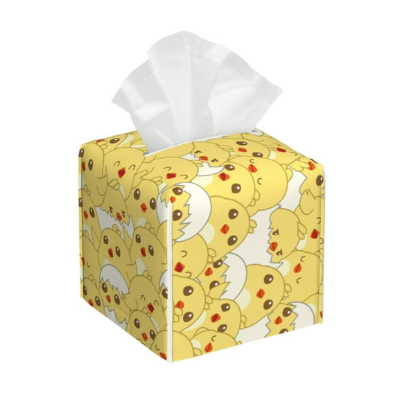 Balery Baby Chicks Porta Pañuelos de Cuero con Estampado – Funda Moderna Cuadrada para Caja de Pañuelos, Dispensador 5x5x5''