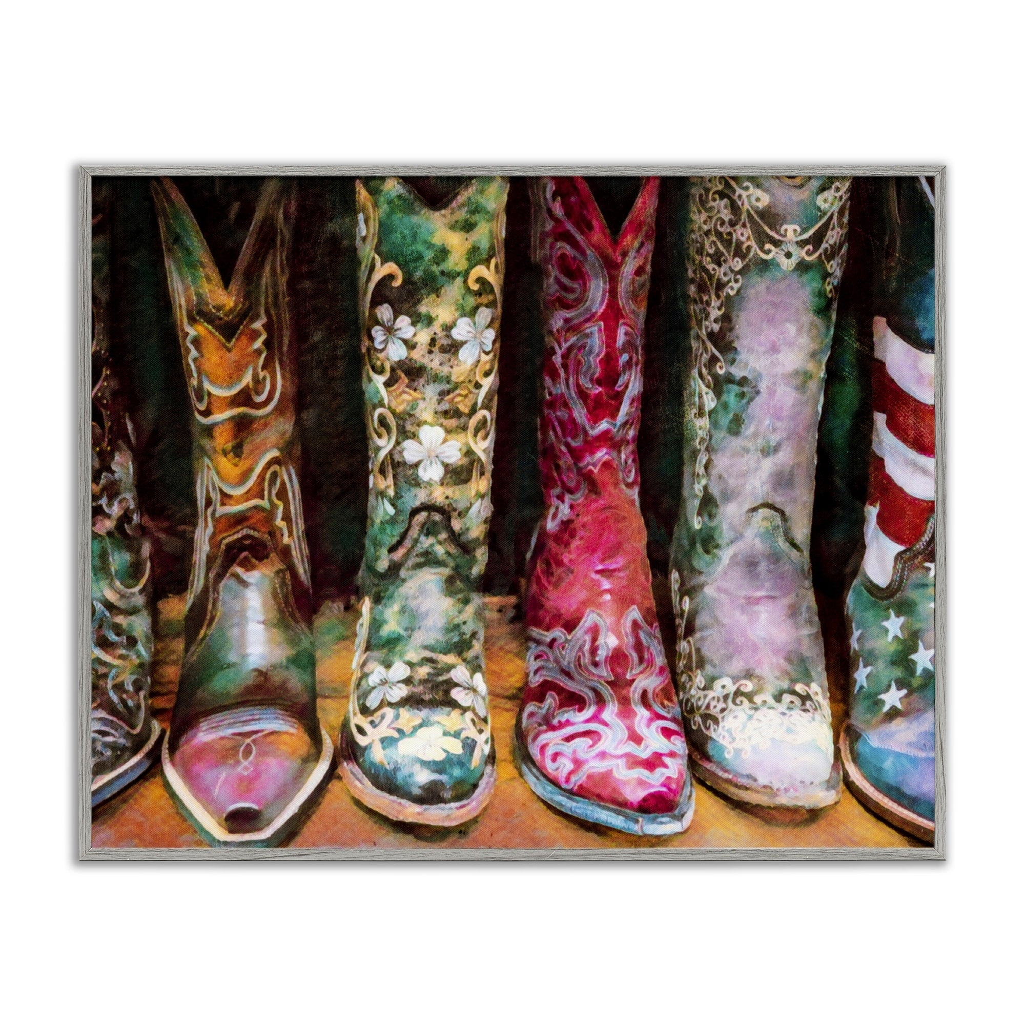 Stupell Indtries Cowboy Boots Vario Bold Designs a Apparel Painting Gray Framed Art Print Wall Art, Design by Graffitee Studios