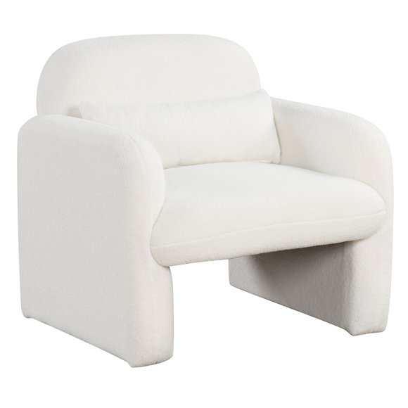 Giantex Modern Accent Chair, Fabric Upholstered Armchair w/Waist Pillow, Comfy Reading Single Sofa, White
