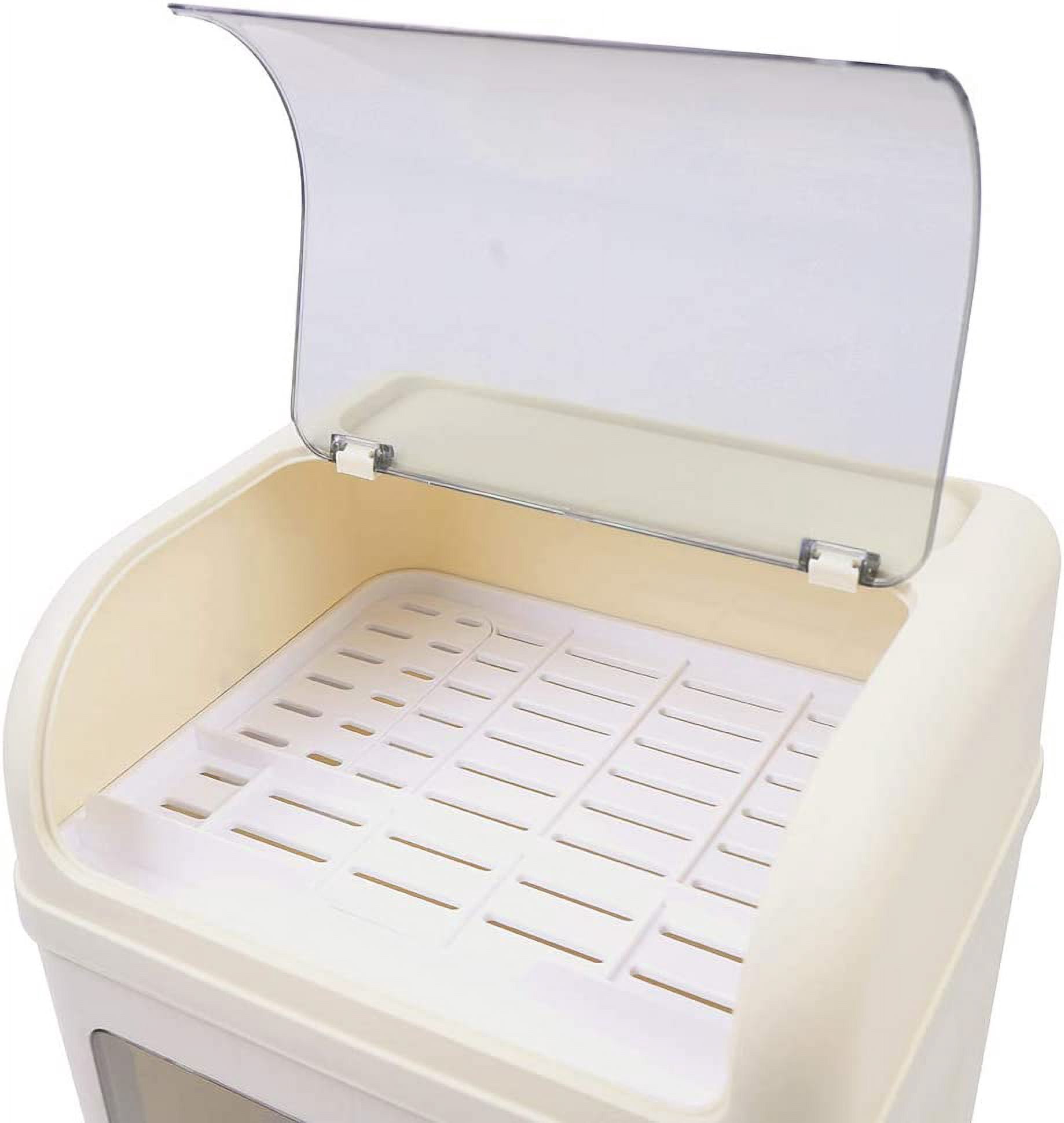 2-Tier Dish Drying Rack, Cup Dish Storage Box and Drain Board with Lid Cover, Kitchen Bottle Dryer Holder with Pot Lid Rack and Hook, 12.9 x 10.6 x 16.1in Counter Plate Cup Tray Cutlery Drainer