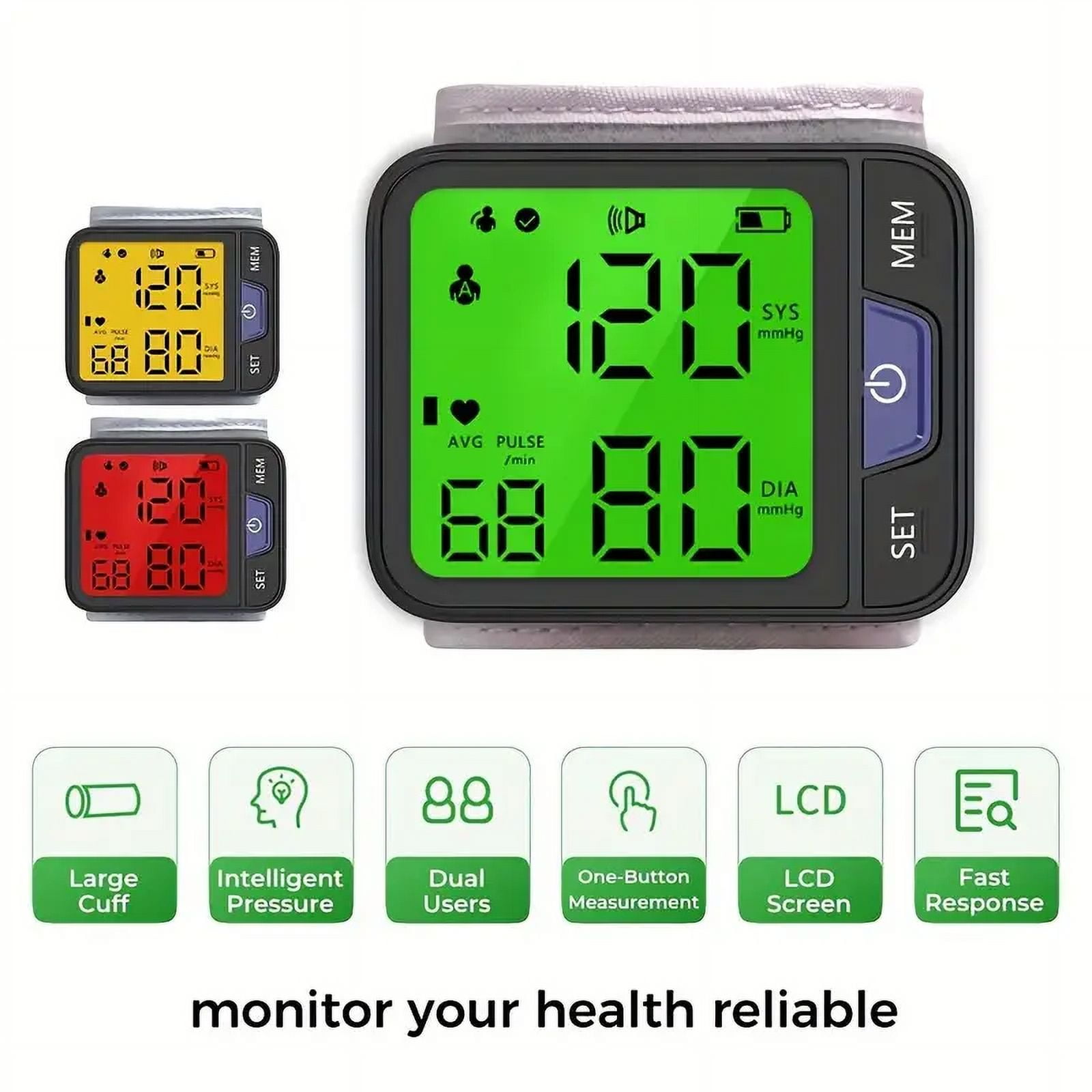 SUWU Dual User Blood Pressure Monitor with Large LED Display - Battery Powered Digital Sphygmomanometer for Adults, 2x120 Memory Storage, Adjustable Cuff, ≤36V Operating Voltage