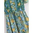 thumbnail image 5 of Vintage Chic Women Floral Print Button V-neck Beach Bohemian Maxi Dresses Ladies Rayon Cotton Pleated Vacation Boho Dress, 5 of 6