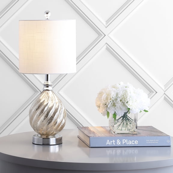 JONATHAN Y Lawrence 20.5" Glass/Metal LED Table Lamp, Mercury Silver, JYL1034A