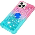 thumbnail image 5 of Glitter Case for Apple iPhone 15 Pro Max for Women Girls, Bling Sparkle Colorful Gradient Quicksand Waterfall Soft TPU Liquid Cover Case with Ring Stand for iPhone 15 Pro Max JB-Pink Green, 5 of 14