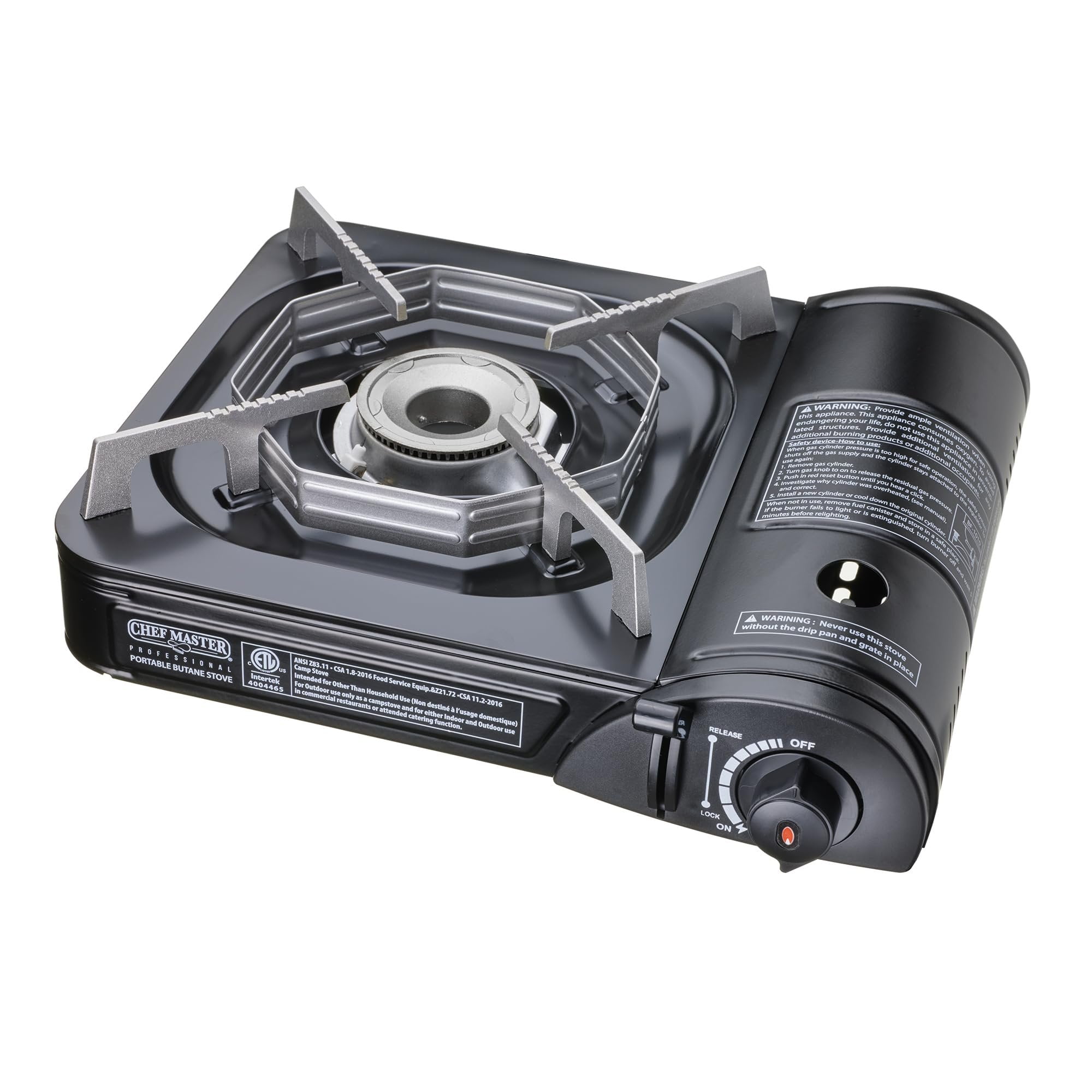 Chef Master 90027 Portable Butane Stove, Portable Gas Stove with Carrying Case, Portable Gas Grill, ETL Certified, Black