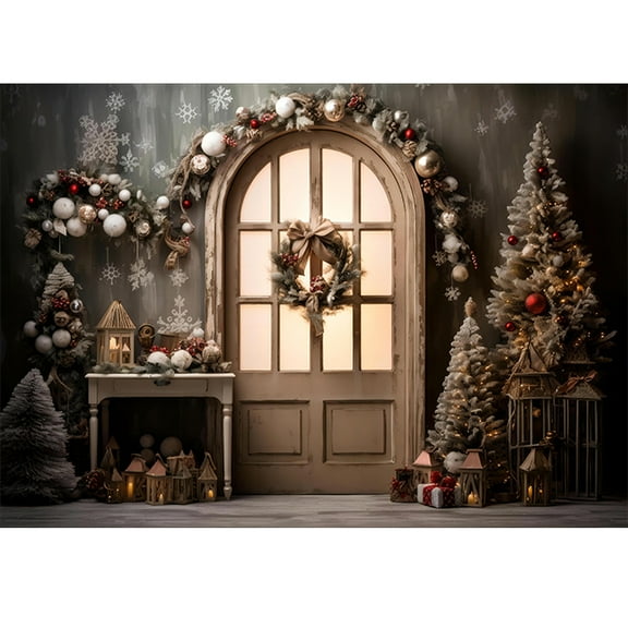 Christmas Party Background Photography Newborn Kids Portrait Red Door Christmas Tree Gift r Backdrop Photo Studio