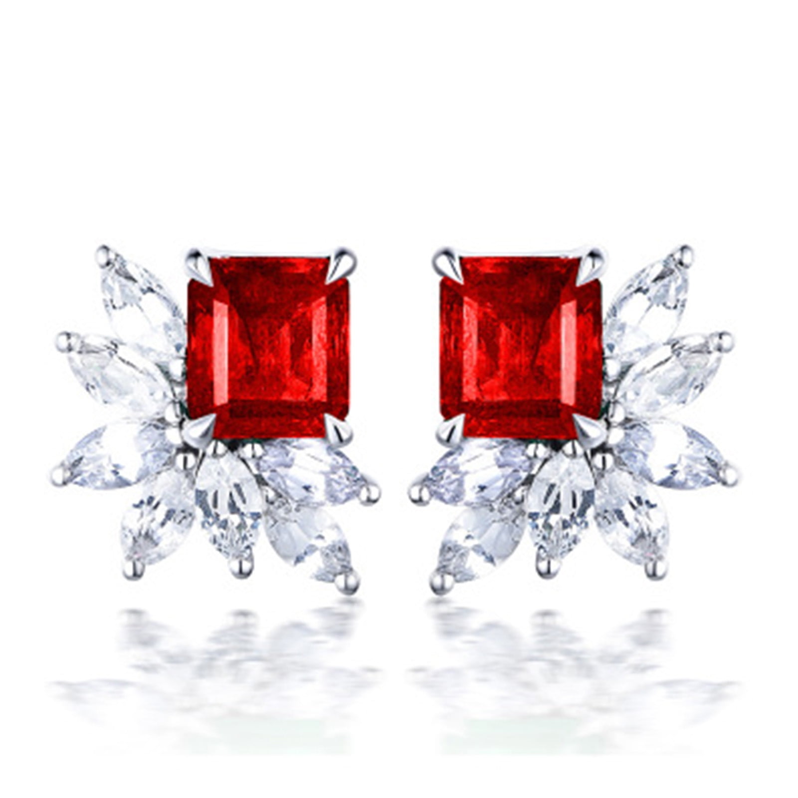 Marquise SIMULATED RUBY Stud Earrings 925 Silver Plated Birthday Gift Ideas