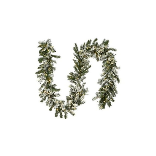 National Tree PESL3-315DK-9B 9 ft. x 12 in. Feel Real Snowy Sheffield Spruce Garland With 400 Multi Color LED Cosmic Lights