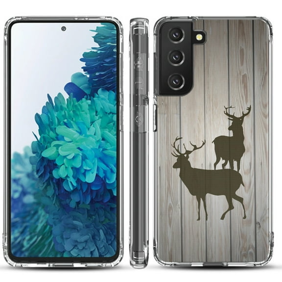 Shockproof Hybrid Bumper Phone Case for Samsung galaxy S21  5G / S21 Plus 5G, by OneToughShield ® - Wood/Deer