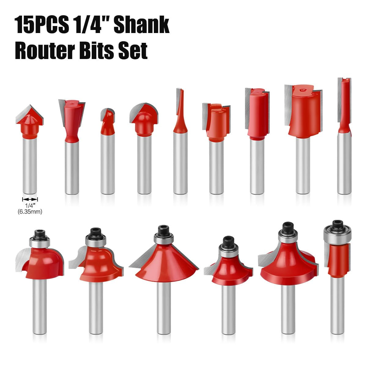 15Pcs 1/4in Shank Carbide Router Bit Set for Woodworking - Engraving and Cutting Tools for Wood